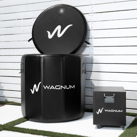 WAGNUM ice tub set with case on a white wooden background
